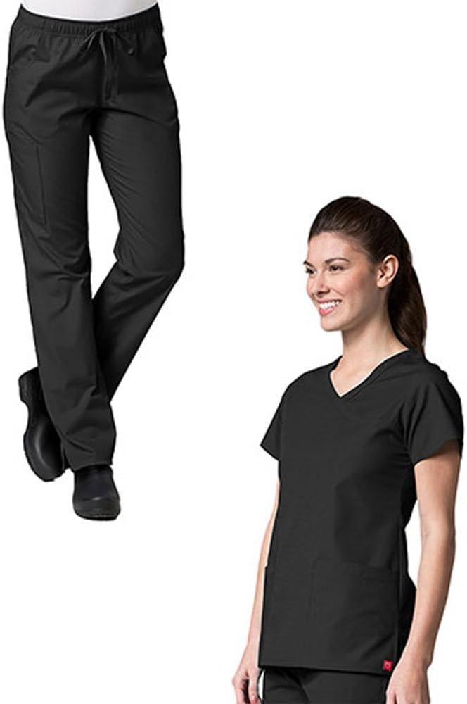 Red Panda Curved Mock Wrap Top & Full Elastic Cargo Pants Scrub Set