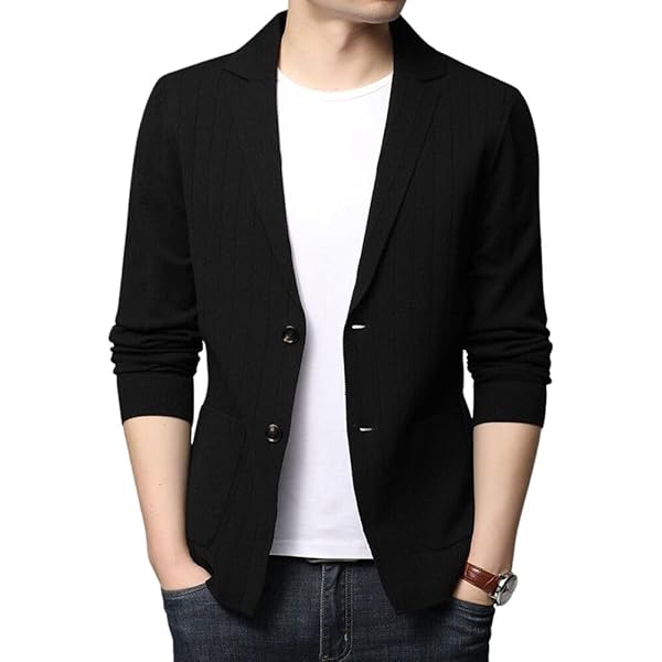 thumbnail image 2 of Mens Sweater Blazer Mens Cardigan Sweater Knit Blazer Suit Jacket 2 of 12