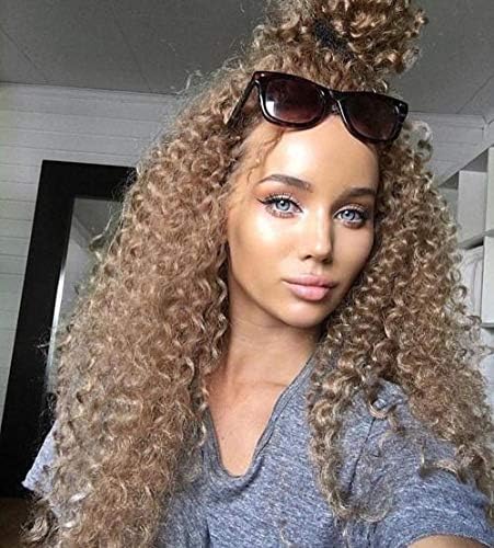 Hetto 24 Inch Human Weaving Natural Hair Kinky Curly for Women #27 Caramel Blonde Hair Real Human Extensions for Full Head 100g/bundle