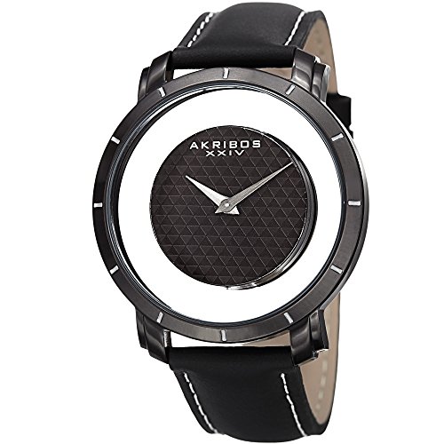 Akribos XXIV Men's AK856BK Round Black and See Thru Dial Quartz Black Strap Watch