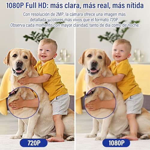 LEMONSEA Camara de Seguridad Interior, 2MP Camara WiFi de Visión 360°, Camaras de Seguridad Inalambricas con Vision Nocturna y Audio Bidireccional, Detección de Movimiento, Alarma, Poyo Alexa y Google
