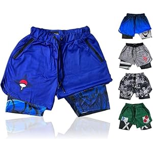 QSP Crown Anime Shorts - Breathable Mesh Stretch Compression Gym Short with Pockets and Towel Holder