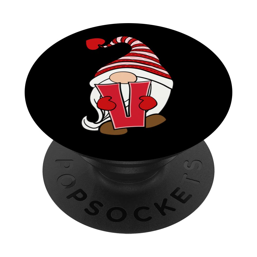 Valentine Gnome Letter V Initial Cute Heart Design PopSockets Adhesive PopGrip