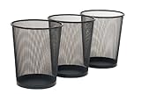Seville Classics 3-Pack Round Mesh Wastebasket Recycling Bin, 6 Gal, 12" Diameter Top x 14" H, Black