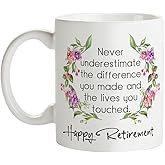 Retirement Gifts for Women,Never Underestimate the Difference You Made Coffee Mug,Happy Retirement Cup for Women 2026,Funny Retirement Gifts for Mom Sister Nurse Teacher Coworker Friends 11 OZ