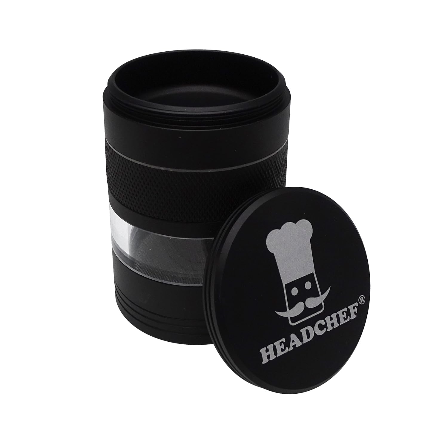 Headchef Vision 5 Piece Metal Herb Spices 55mm Grinder with Extra Storage, Super Sharp Teeth, Sifter and Magnetic Top (Pitch Black)