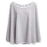 360° FULL COVERAGE Nursing Cover for Breastfeeding - Luxurious, Soft Breathable Cotton in Poncho Style (Gray Stripe)