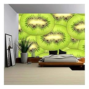 Abstract Background with Slices of Fresh Ripe Green Kiwi. Seamless Pattern for Your Design. Close-Up. - Removable Wall Mural | Self-Adhesive Large Wallpaper - 66x96 inches