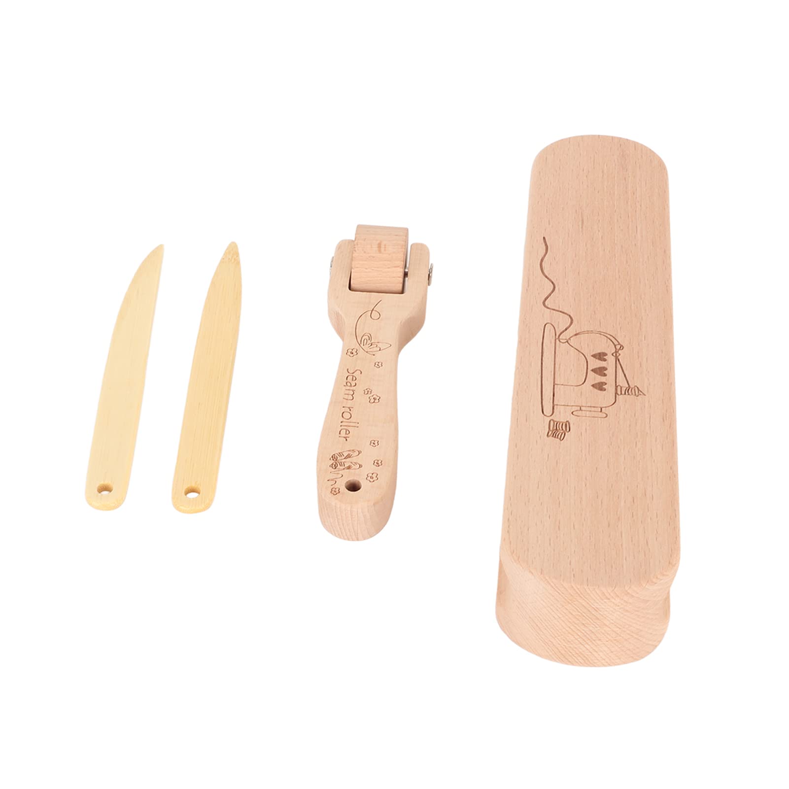 Tnfeeon Tailor Clapper Set, Beech Wood Quilters Pressing Tool with Seam Roller and Point Turner for Sewing, Embroidery and Ironing