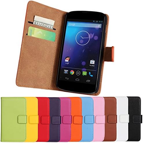 Nexus 4 Case iCoverCase Premium Leather [Card Slot] Wallet Case Kickstand Phone Shell [Book Flip] Cover for LG Google Nexus 4 E960 (Brown)