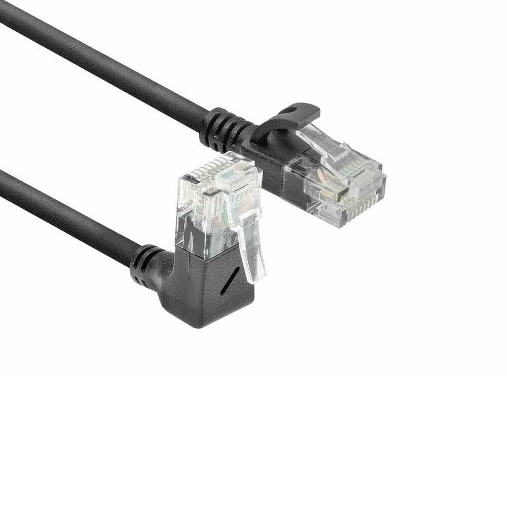 ACT CAT6A Network Cable 90° Angled Upwards, U/UTP LSZH LAN Cable Thin 3.6 mm Slimline, Flexible Ethernet Cable with RJ45 Connector, for Use in Data Centres, 0.25 Metres, Up DC4952