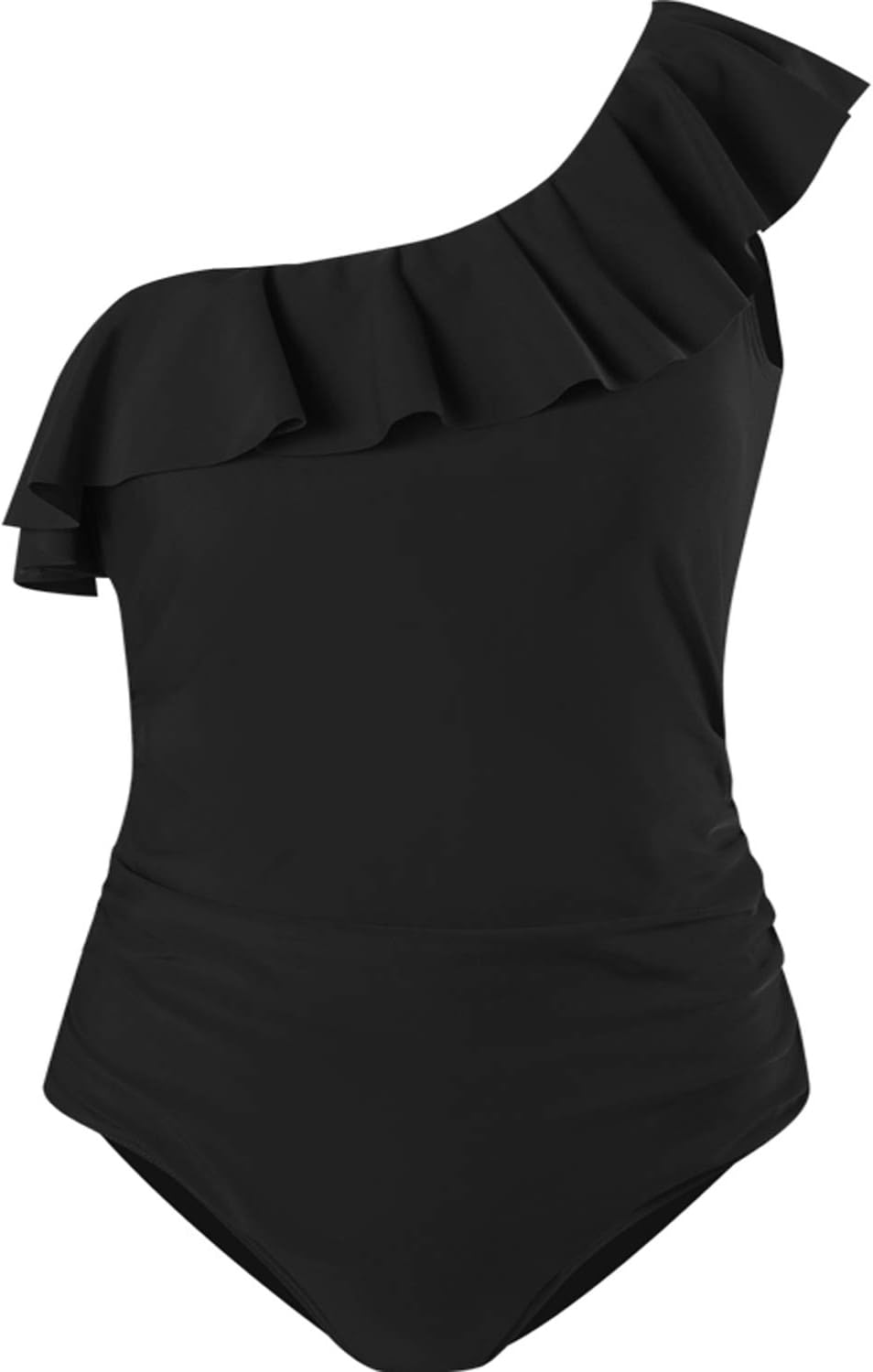I2CRAZY Women's One Piece Swimsuits Asymmetrical One Shoulder Bathing Suits Ruched Ruffle Monokini Swimwear