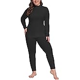 COOTRY Plus Size Thermal Underwear for Women Mock Neck Long Johns Base Layer Winter Top and Bottom Sets