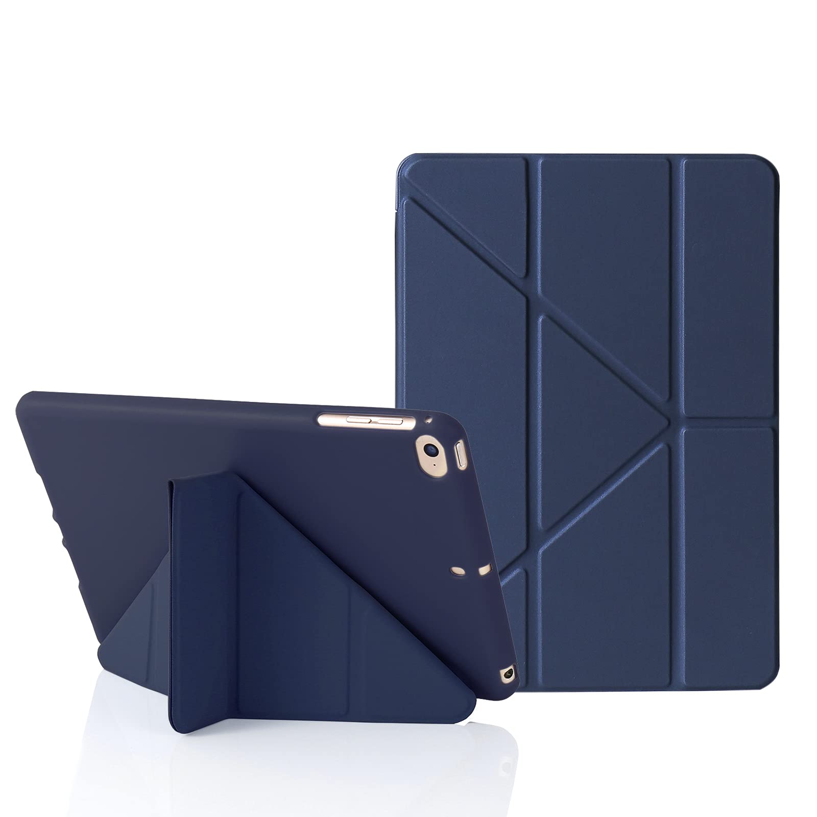 MuyDoux Origami Case for iPad mini 5 4 3 2, iPad Mini Case 7.9 Inch, 5-in-1 Multiple Viewing Angles, Smooth Front Cover & Shockproof Soft Flexible Back, Auto Sleep/Wake, Dark Blue