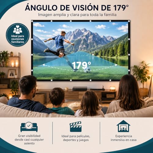 TPOUIDD Visualización de Proyector de 150 Pulgadas, Pantalla de Proyeccion Portátil Plegable HD 16:9, Resistente a Las Arrugas, Apta para Uso en Exteriores, Interiores y Cine en Casa (150)