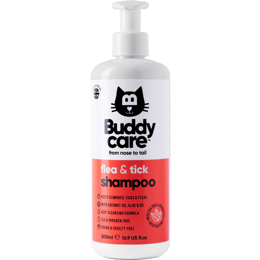 Buddycare Flea Treatment Cat Shampoo (500ml) Flea Shampoo for Indoor Cats | Tick Treatment for Cats | Cat Shampoo Deep Cleansing for Ticks & Mites
