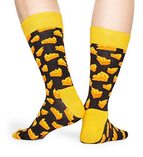 Happy Socks, Colorful Premium Cotton Food Themed Socks for Men and Women, Cheese, Yellow, 10-13