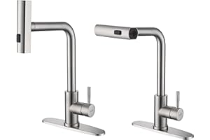 KEER Waterfall Kitchen Faucet with Pull Down Shower, Single Handle and 360° Swivel Stainless Steel Single Hole Kitchen Sink Faucet, Brushed Nickel