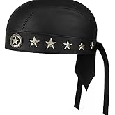 Sheep Leather Skull caps in Black Sweat Head Wraps Studded Skull Cap Bandana Style in Real Do Du Rag Leather Doo Rag Motorcycle Biker Cap Black Star Ring ICE Club Shop