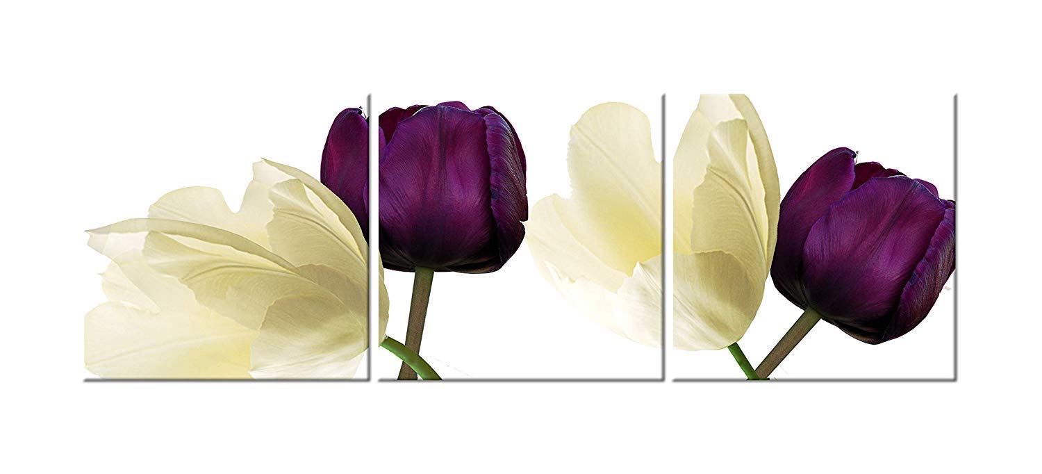 Canvas Wall Art 3 Panels Purple Yellow Flowers Floral Canvas Print Picture for Kitchen Living Room Home Decorations Framed Ready to Hang