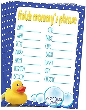 2-in-1 Baby Shower Party Games - 18 count - Finish Mom's Phrase & What's In Your Purse- 18 Double Sided Little Quack Themed Baby Shower Game Cards