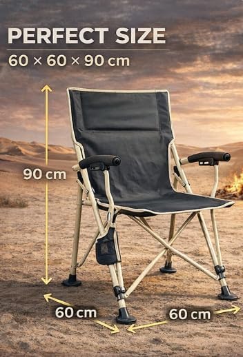 Paradiso Colonel Fred Heavy-Duty Outdoor Folding Camping Chair for Fishing, Beach, Picnics & Backyard Use Ultra Durable, Long Lasting Comfort, Reinforced Steel Frame, Non-Slip Feet, 60x60x90 cm