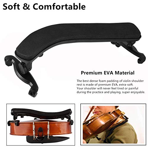 Branger Violin Shoulder Rest for 1/2 and 1/4 Size, with Collapsible and Height Adjustable Feet, Including a Violin Practice Mute