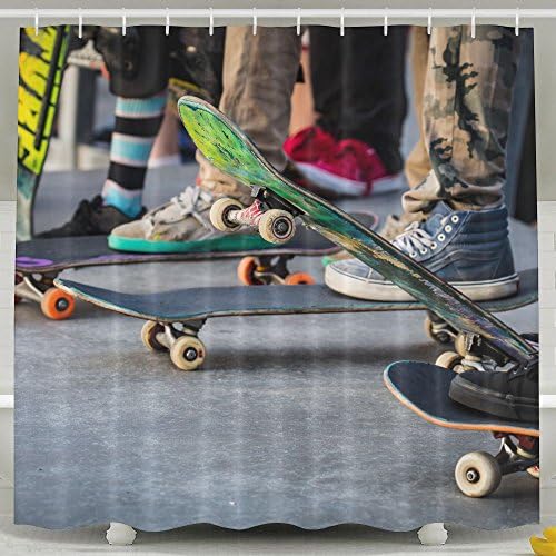 ZiXia A Skateboarder In Action At Venice Beach Skate Park In Los Angeles California Usa House Decor White Bath Curtains 6072inch Polyester Artwork Print