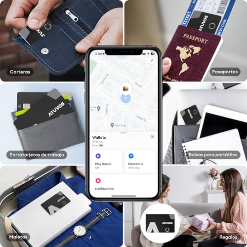 ATUVOS Air Tag Card Tracker 1.6 mm 2 Pack Black, Bluetooth Smart Locator Compatible with App Search Apple (iOS Only, Android Not Supported), Tracker Finder for Wallet, Luggage, Passport, etc