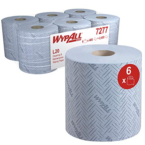 WypAll L20 Cleaning and Maintenance Blue Wiping Paper 7277-2 Ply Centrefeed Rolls - 6 Blue Rolls x 400 Paper Wipers (2,400 Total)