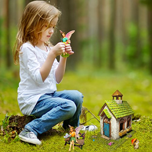 Mood Lab Fairy Garden Fairy House - Miniature Fairy Garden Figurines with Accessories - Set of 5 pcs - Hand Painted Kit for Outdoor or House Decor