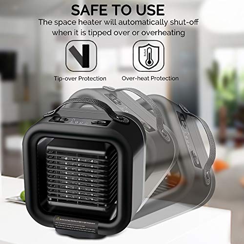 OYRGCIK Space Heater, Portable Ceramic Heater Personal Electric Heater Fan Safe Oscillating PTC Heater with Tip-Over Auto Shut Off Overheating Protection for Office Indoor Home Bedroom, Black