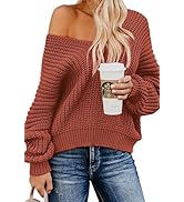 Bdcoco Women's Off The Shoulder V Neck Knit Sweater Casual Pullover Jumper Tops