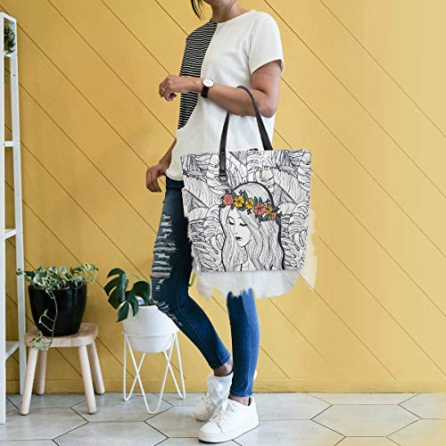 LEEZONE Women Tote Bag Shoulder Bag Double sides fashion Handbag-Flamingo Trees Printing (Pretty Girl)