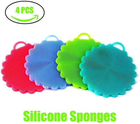 4-pack Silicone Sponges Kitchen AIEX Food-grade Antibacterial Silicone Sponge Non Stick Dishwashing Brush Dish Towel Scrubber for Kitchen Wash Pot Pan Dish Bowl To the Cup Pad Wash Fruit and Vegetab