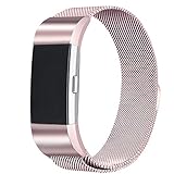 bayite Milanese Loop Bands Compatible Fitbit Charge 2, Stainless Steel Magnet Lock Metal, Rose Pink Small