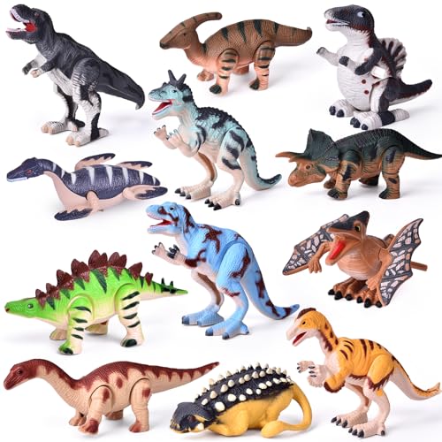 Dinosaur Wind Up Toys, 12 PCS Dino Toys for Birthday Gifts Bulk Flip Walking Jumping Clockwork,Dinosaur Theme Party Favors,Kids Prizes,Treasure Box Toys,Dinosaur Toys for Kids 3-6