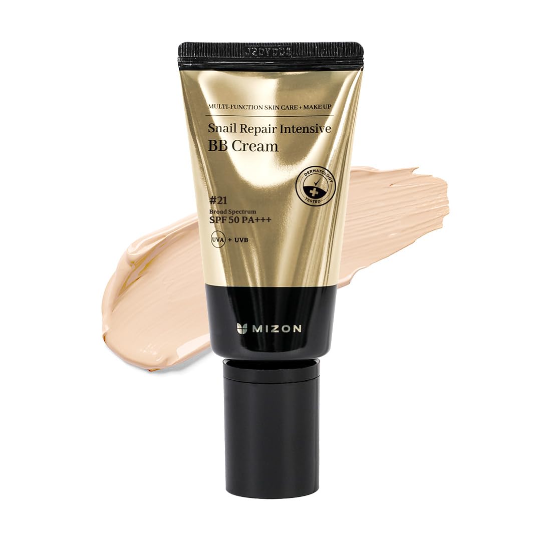 [MIZON] SNAIL REPAIR INTENSIVE BB CREAM SPF 50 (#21 Light Beige) Korean Skincare - Full Coverage - With Snail Mucin - Hydrating & Anti-Aging - Lightweight Makeup Base for All Skin Types (50ml)