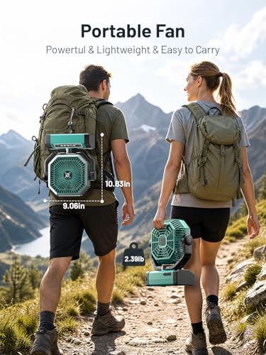 Portable Rechargeable Fan - 9-Inch Camping Fan for Tent, 24000mAh(60Hrs) Battery Operated Fan for Camping, Auto Oscillation Cordless Fans, Tent Fan with Remote/Light, 4 Speeds, 4 Timing, Outdoor