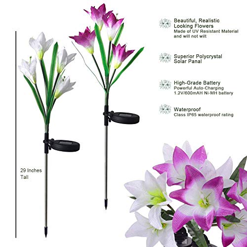 WOHOME Outdoor Solar Garden Stake Lights 2 Pack Solar Flower Lights with 8 Lily Flower,Multi-Color Changing LED Lily Solar Powered Lights for Patio,Yard Decoration,Bigger Flower and Wider Solar Panel