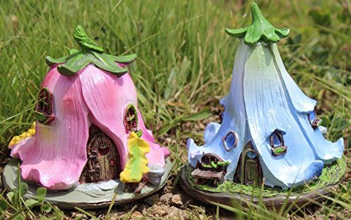 Fiddlehead Fairy Bundle of Two 3" Miniature Fairy Garden Homes - Pink Tulip &amp; Morning Glory