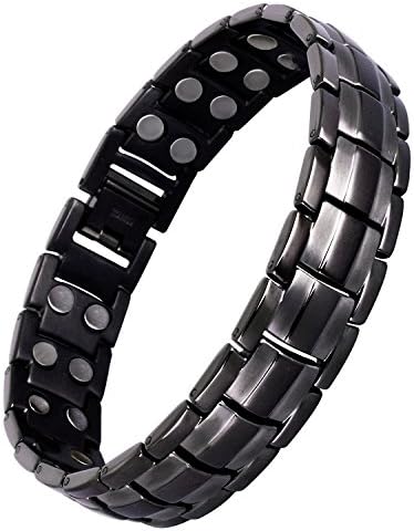 Double Magnets Titanium Magnetic Therapy Bracelet Pain Relief for Arthritis and Carpal Tunnel by EASTREACH (Grey)