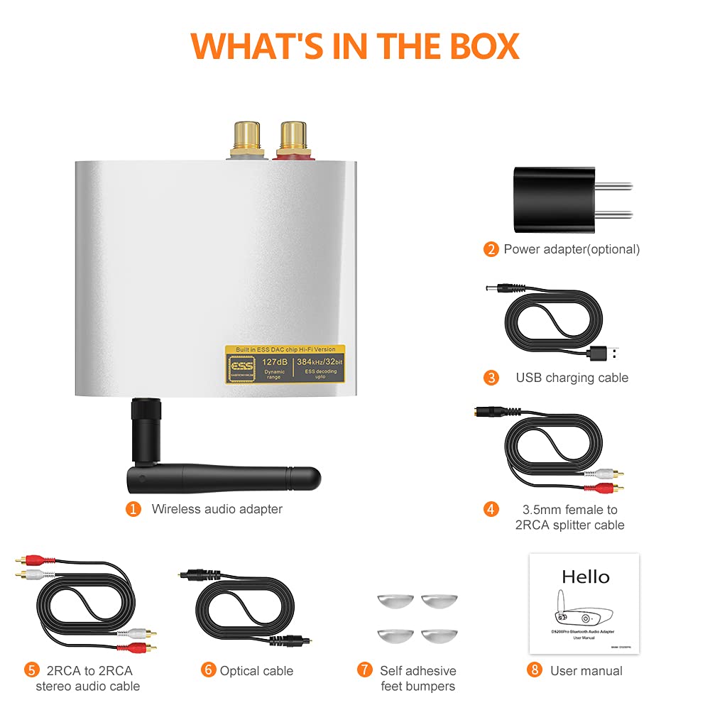 1Mii HiFi Bluetooth Music Receiver for Home Stereo with LDAC, Bluetooth Audio Adapter with Audiophile DAC aptX HD, RCA Optical Output for AV Receiver or Stereo Amplifier - Lavaudio DS200Pro