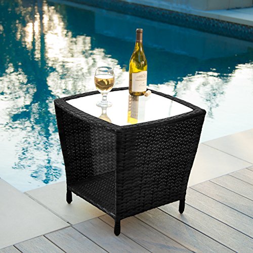 Easton Outdoor Black Wicker Accent Table