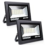Ustellar 2 Pack 60W LED Flood Light, IP66 Waterproof, 4800lm, 300W Halogen Bulb Equivalent Outdoor Super Bright Security Lights, 5000K Daylight White, Floodlight Landscape Wall Lights