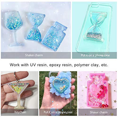 UV Resin Molds LET'S RESIN Kawaii Resin Shaker Mold, Crystal Silicone Molds, Epoxy Resin Molds with Square, Heart, Star, Hourglass, Seashell, Wine Glass, Perfume Bottle, Beaker Glass molds