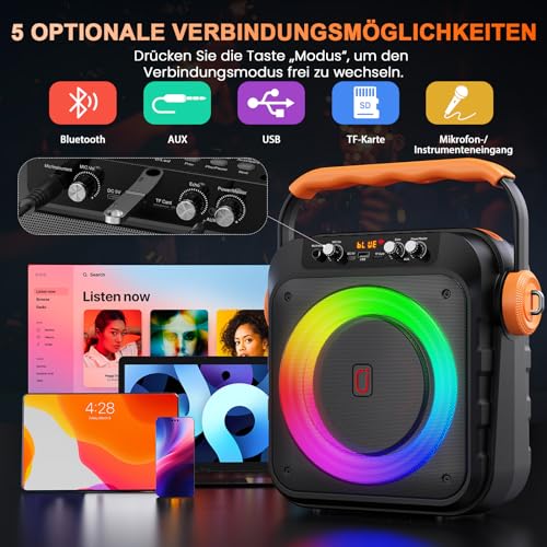 JYX Karaoke 2 Wireless Microphones, Speaker with Microphone, Professional Karaoke, Portable Karaoke, Bluetooth Speaker with LED Light Effects, Suitable for Adults/Children.