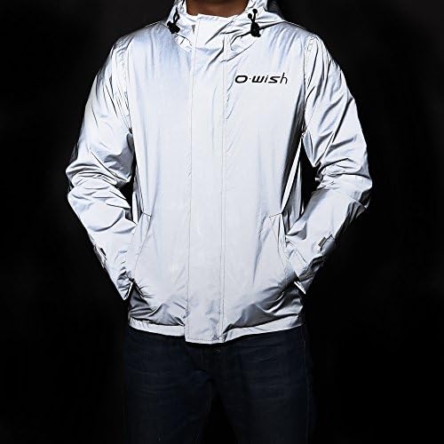 Owish Men's 3M Full Reflective Coat Hooded Windbreaker Fashion Jacket Waterproof Safe for Night Motorcycling/Running (M)