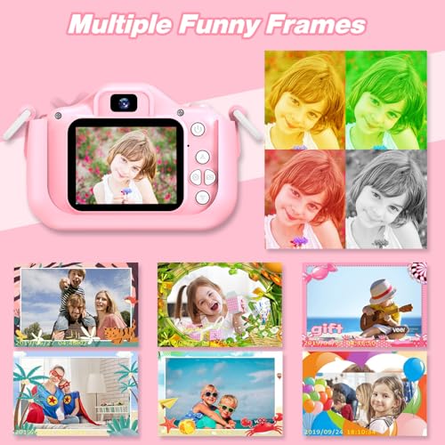 Goopow Kids Camera Toys for 3-8 Year Old Girls Boys,Children Digital Video Camcorder Camera with Cartoon Soft Cover, Best Chritmas Birthday Festival Gift for Kids - 32G SD Card Included