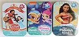 3 Collectible Girls Mini Jigsaw Puzzles in Travel Tin Cases: Disney Kids Shimmer and Shine, Elena Avalor, and Moana Gift Set Bundle (24/50 Pieces)